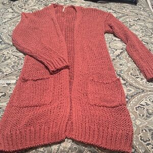 Free People Long Chunky-Knit Cardigan - Magenta